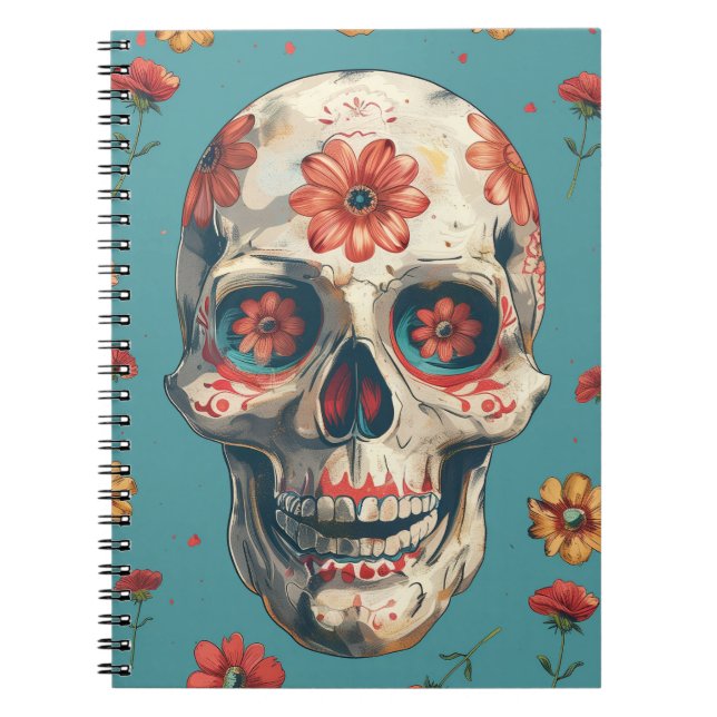 Day of the Dead design with skull and flowers Notebook (Front)