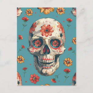 Day of the Dead design with skull and flowers Postcard