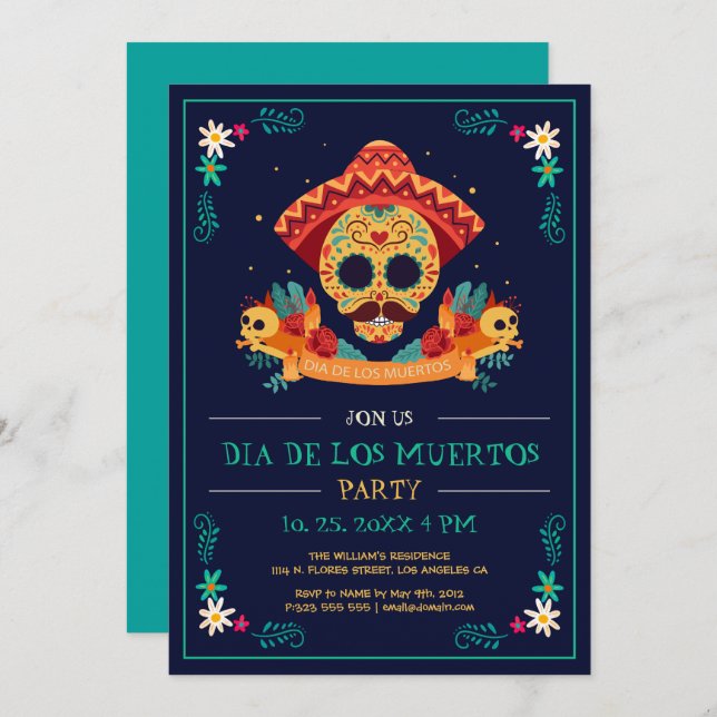 Day Of The Dead, Dia De Los Muertos Party Invite (Front/Back)