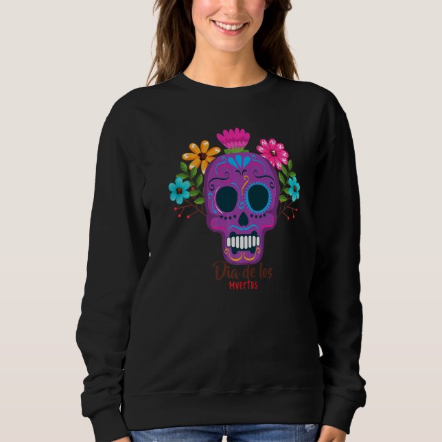 Day Of The Dead Dia De Los Muertos Purple Floral S Sweatshirt (Front)