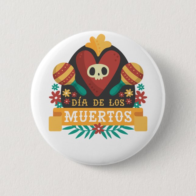 Day of the Dead - Dia De Los Muertos Skull Heart 6 Cm Round Badge (Front)