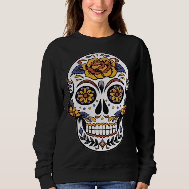 Day of the Dead Dia De Muertos flower sugar Skull Sweatshirt (Front)
