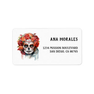 Day of the Dead Día de Muertos Sugar Skull Woman Label