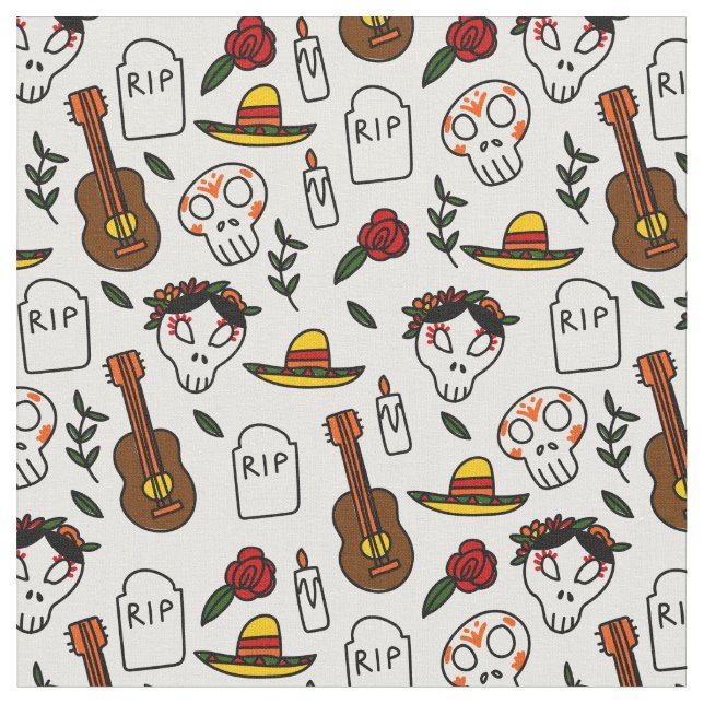 day of the dead doodle fabric (Close Up)