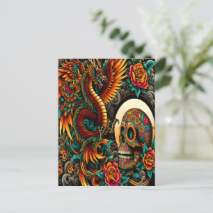 Day Of The Dead Dragon And Skull Postcard