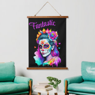 Day of the Dead Fantastic Lady in Bright Colours Hanging Tapestry