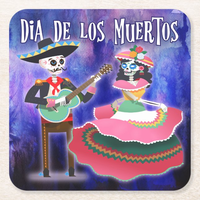 Day of the Dead Fiesta Party Square Paper Coaster (Front)