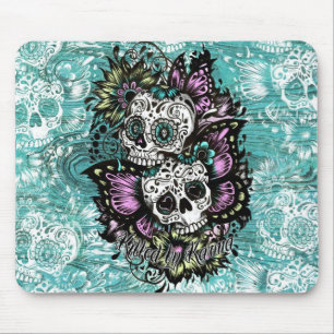 Day of the Dead floral butterfly skulls. Mouse Pad