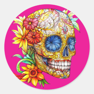 Day of the Dead Floral Catrina Calavera Classic Round Sticker