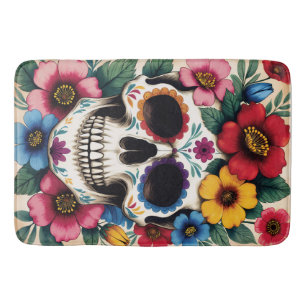 Day of the Dead Floral Skull Bath Mat