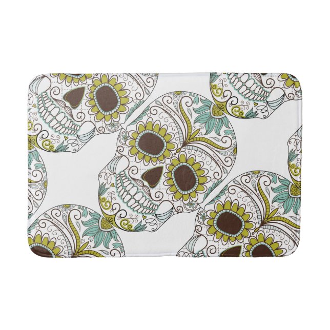 Day of the Dead Floral Skull Bath Mat (Front)