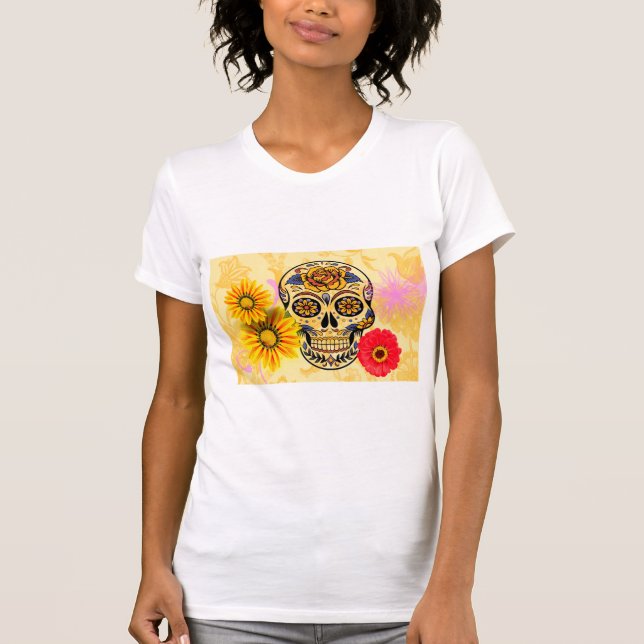 Day of the Dead floral skull T-Shirt (Front)