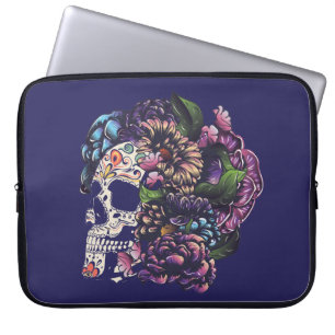 Day of the dead floral sugar skull with flowers laptop sleeve