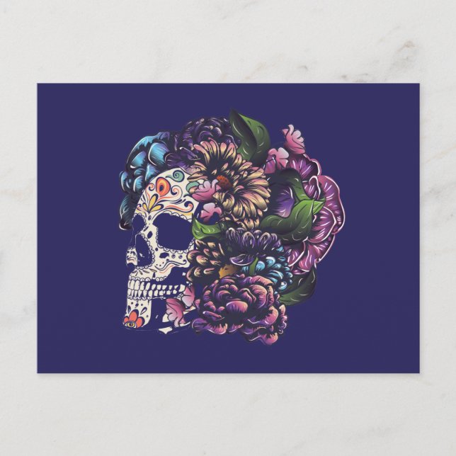 Day of the dead floral sugar skull with flowers postcard (Front)