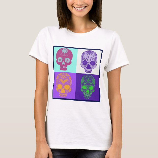Day of the Dead funky skulls T-Shirt (Front)
