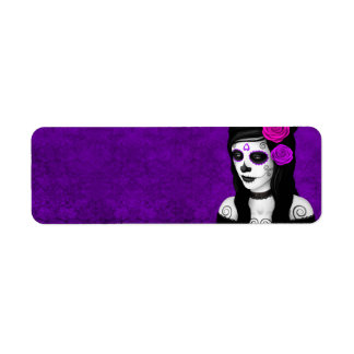 Day of the Dead Girl with Purple Roses Return Address Label