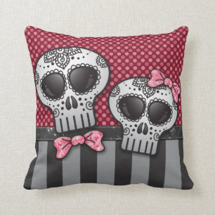 Day of The Dead Glitter Sugar Skulls Pirate Stripe Cushion