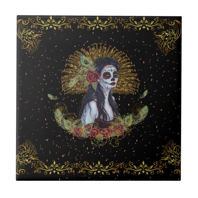 Day of the dead gothic art by Renee Lavoie Ceramic Tile (Front)