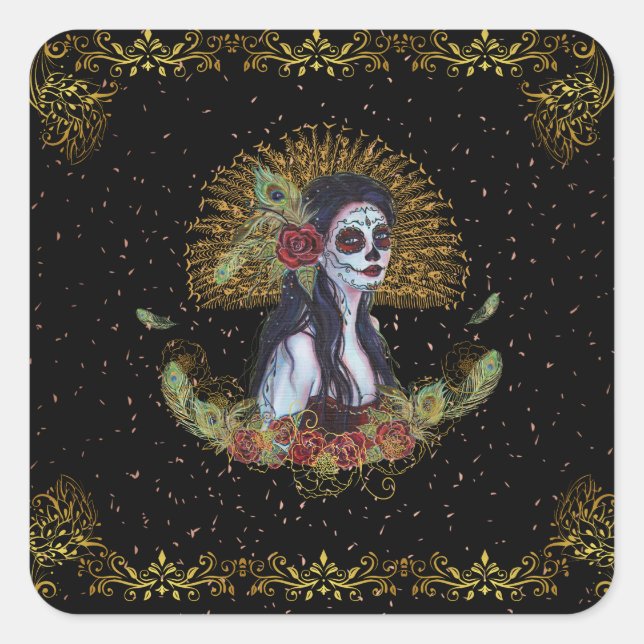 Day of the dead gothic art by Renee Lavoie Square Sticker (Front)
