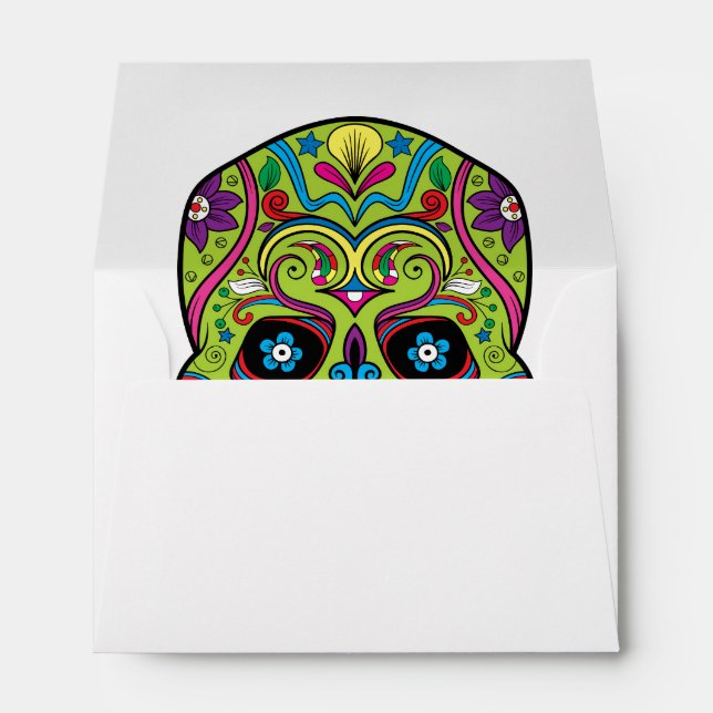 Day of the Dead Green Skull Envelope (Back (Bottom))