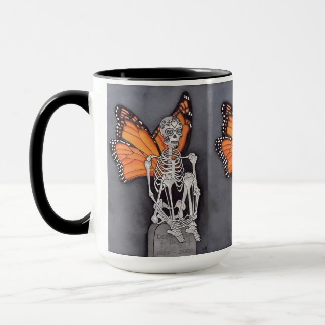 Day of the Dead Halloween Butterfly Skeleton Mug (Left)