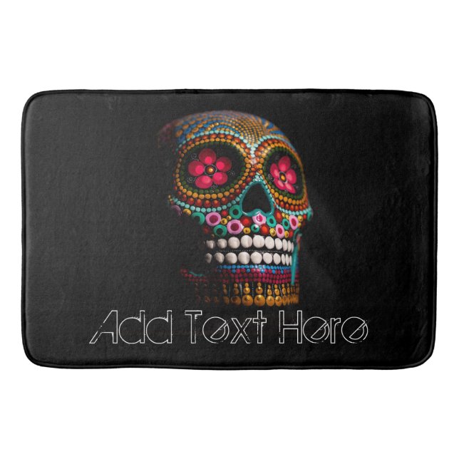Day of the Dead Halloween Cute Painted Skull Bath Mat (Front)