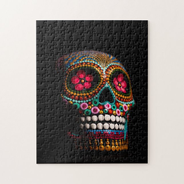 Day of the Dead Halloween Cute Painted Skull Jigsaw Puzzle (Vertical)