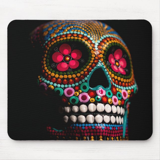 Day of the Dead Halloween Cute Painted Skull Mouse Pad (Front)