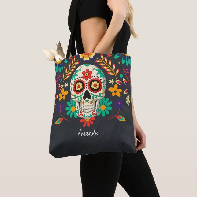 Day of the Dead Halloween Personalise Sugar Skull  Tote Bag (Close Up)