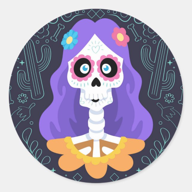 Day of the Dead Halloween Sugar Skull Sticker (Front)