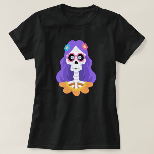 Day of the Dead Halloween Sugar Skull T-Shirt (Design Front)