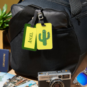 Day of the Dead Happy Cactus Custom Name Luggage Tag