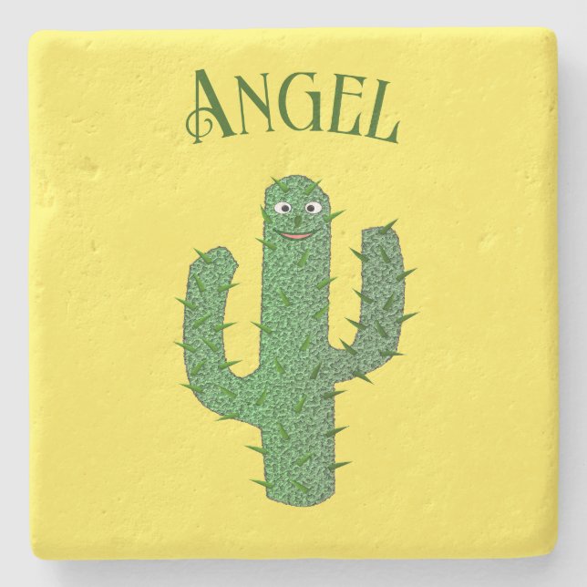 Day of the Dead Happy Cactus Custom Name Stone Coaster (Front)