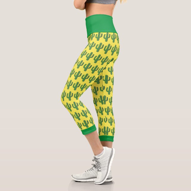 Day of the Dead Happy Cactus Patterned Capri Leggings (Left)