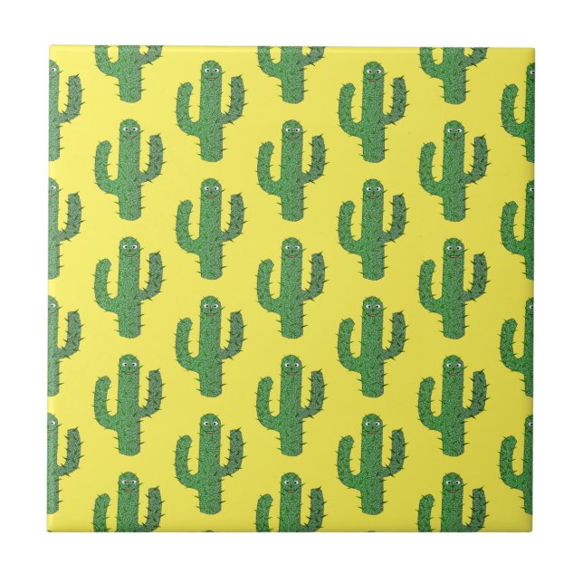 Day of the Dead Happy Cactus Patterned Ceramic Tile (Front)