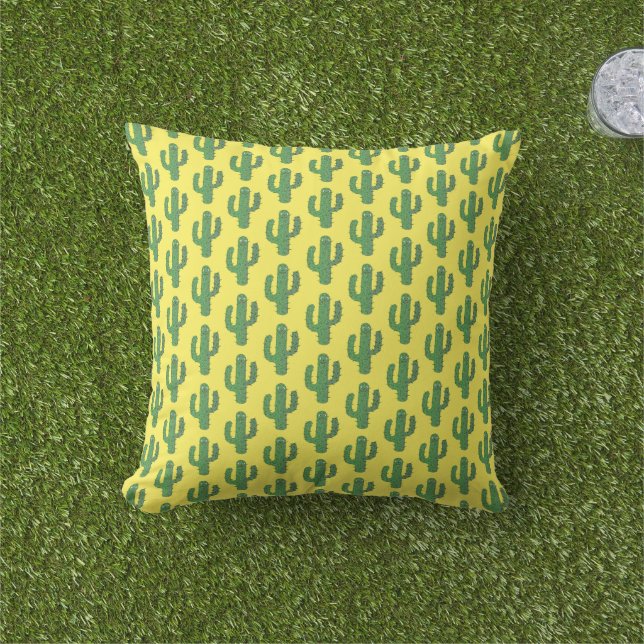 Day of the Dead Happy Cactus Patterned Cushion (Grass)