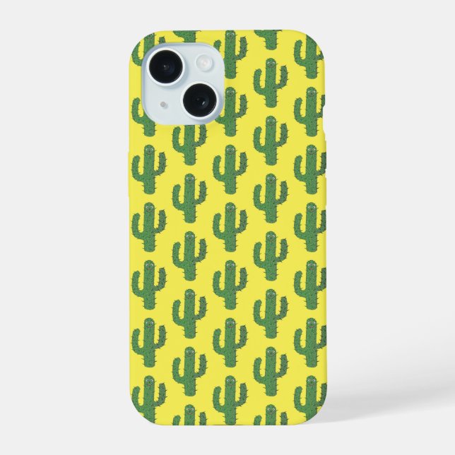 Day of the Dead Happy Cactus Patterned iPhone 15 Case (Back)