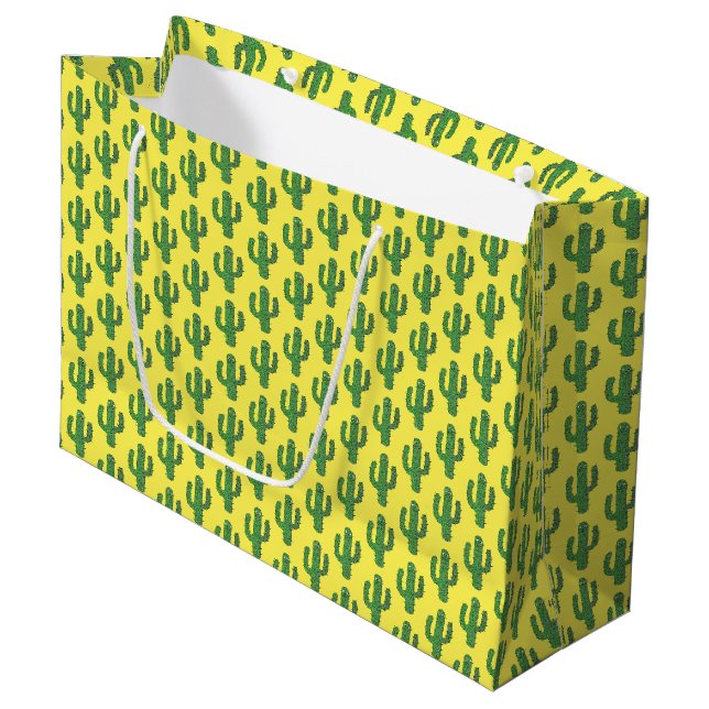 Day of the Dead Happy Cactus Patterned Large Gift Bag (Front Angled)