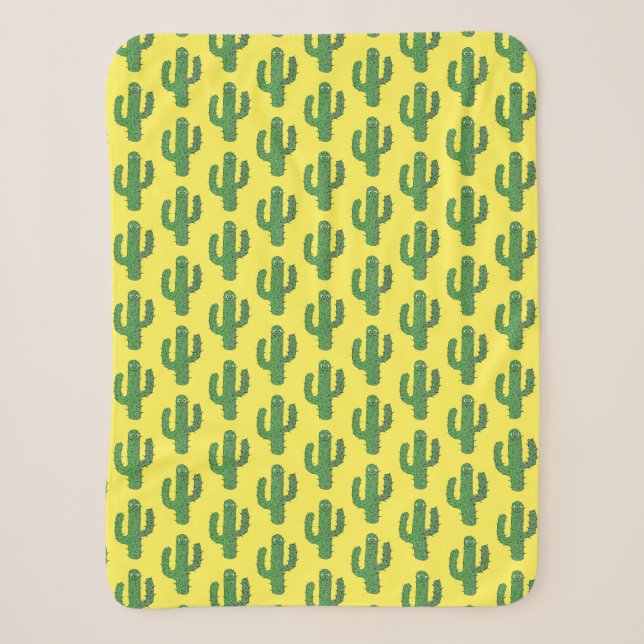 Day of the Dead Happy Cactus Patterned Sherpa Blanket (Front)