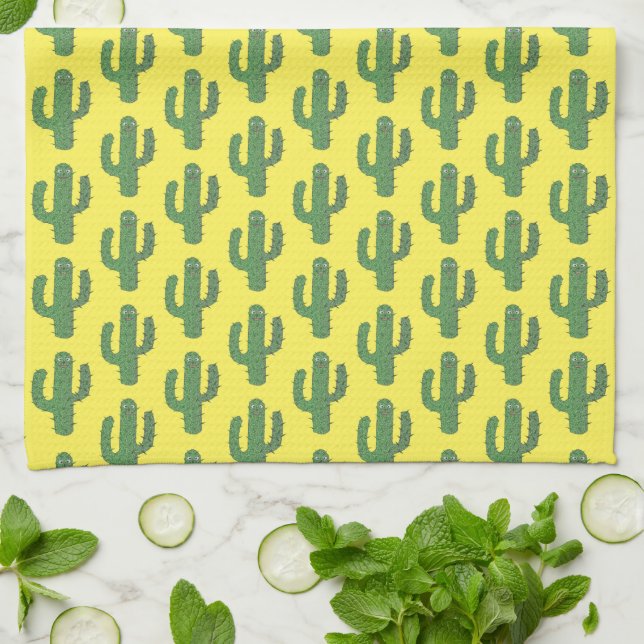 Day of the Dead Happy Cactus Patterned Tea Towel (Folded)