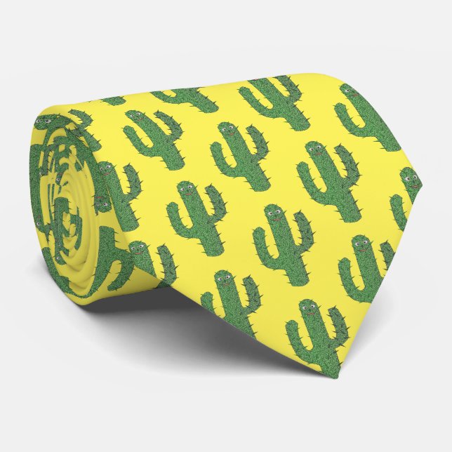 Day of the Dead Happy Cactus Patterned Tie (Rolled)
