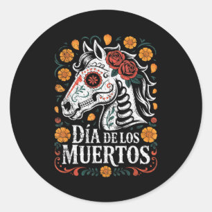 Day Of The Dead Horse Halloween Sugar Skull Costum Classic Round Sticker
