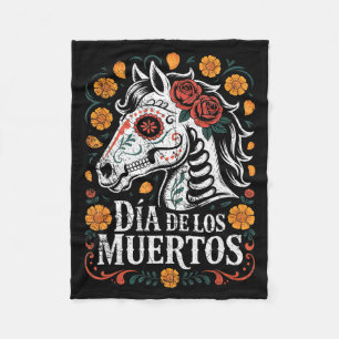 Day Of The Dead Horse Halloween Sugar Skull Costum Fleece Blanket