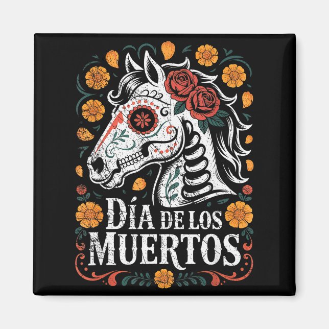 Day Of The Dead Horse Halloween Sugar Skull Costum Magnet (Front)