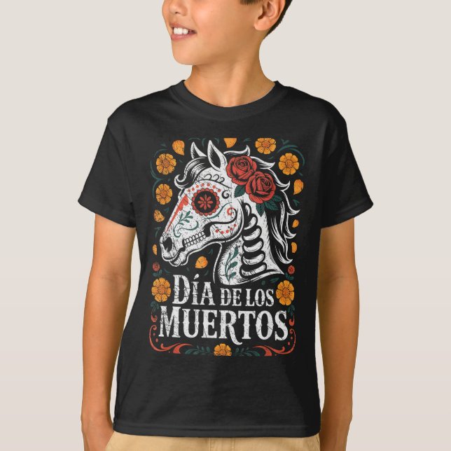 Day Of The Dead Horse Halloween Sugar Skull Costum T-Shirt (Front)