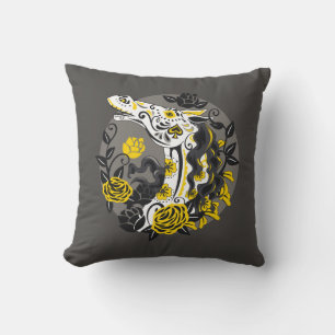 Day of the Dead Horse Skeleton with Yellow Roses Cushion