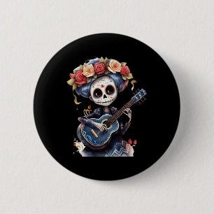 Day Of The Dead Inspired Catrina Sugar Skull 6 Cm Round Badge