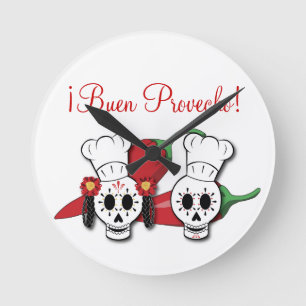 Day of the Dead Kitchen Clock with Chilli Peppers