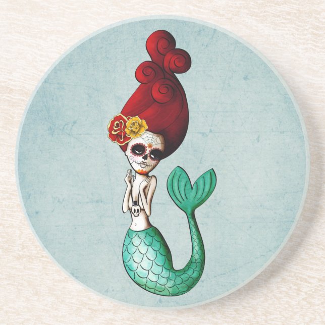 Day of The Dead Lovely Mermaid Girl Coaster (Front)