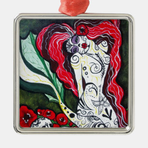 Day of the Dead Mermaid HEART Metal Ornament